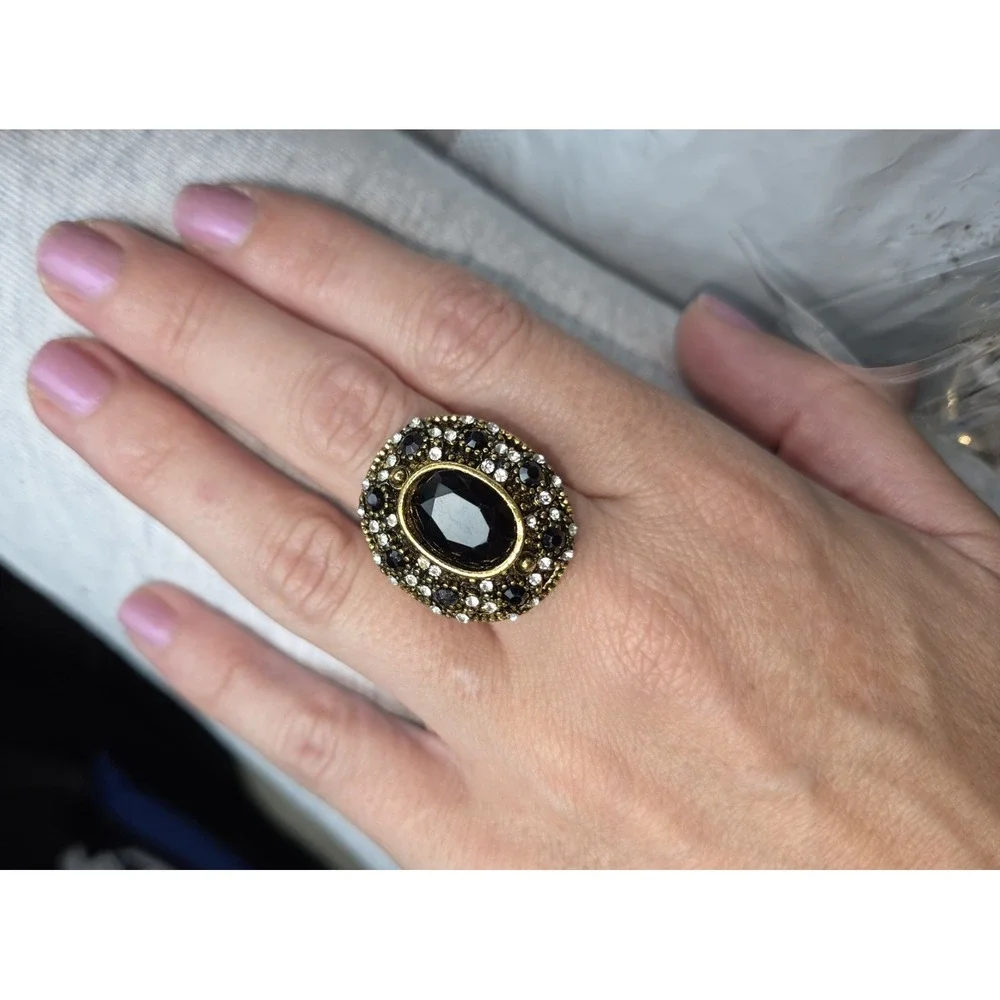Large Oval Two Tone Black And White Cz Ring. Boho. Heavy. Statement Piece. 9